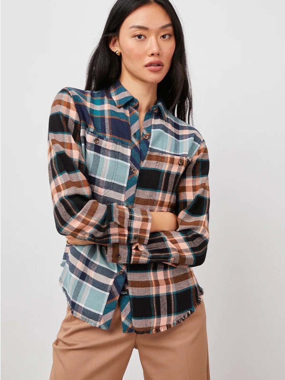 Rails Brando Heathrow Mixed Plaid Button-Up Shirt Long Sleeve XL Flannel Top